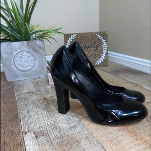Tory Burch Black Patent Colin Pump with Glitter